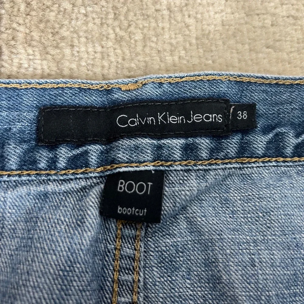 Calvin Klein‎ Jeans Mens 38X30 Bootcut Blue Denim Pants Boho Western Whiskering